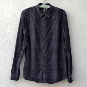 Guess Black Navy Paisley Plaid Western Shirt L